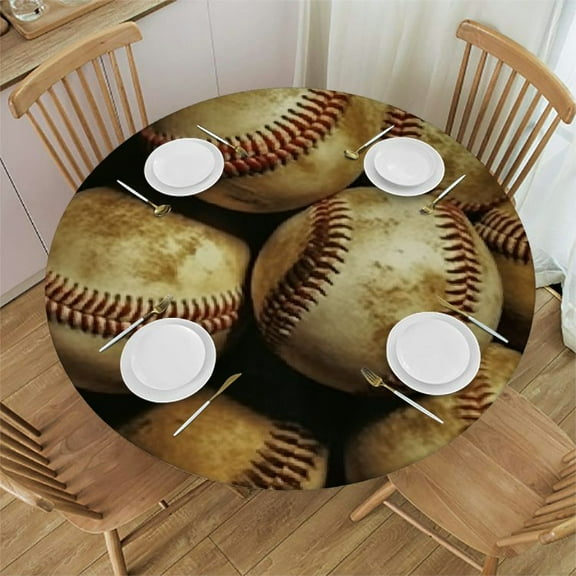 HAOXIT Vintage Tablecloth, Background Theme Nostalgic Retro Balls Artwork, Round Table Cover for Dining Room Kitchen Decor 31-35