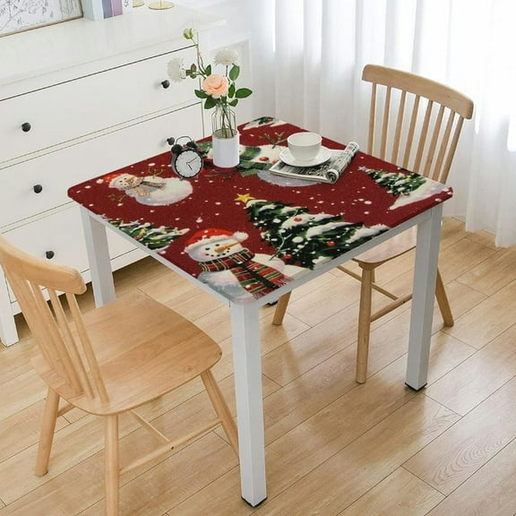 HAOXIT Vinyl Tablecloth with Flannel Backing, PVC Free PEVA, Christmas Print with , Reusable Table Cover 36*36
