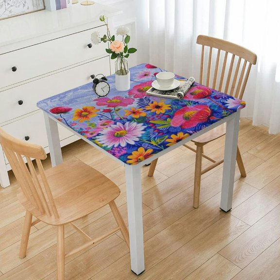 HAOXIT Vinyl Tablecloths for Rectangle Tables,Floral Square Tablecloth Pink Table Cover Waterproof,Vinyl Table Cloth Rectangle Table for Kitchen 36*36