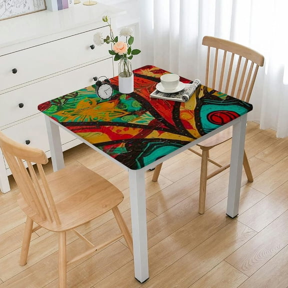HAOXIT Washable Square Cotton Linen Colorful Flower Print Tablecloth, Dinner Picnic Table Cloth Home Decoration 36*36