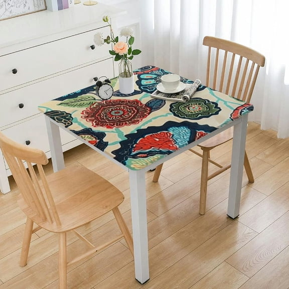 HAOXIT Washable Square Cotton Linen Colorful Flower Print Tablecloth, Dinner Picnic Table Cloth Home Decoration 36*36