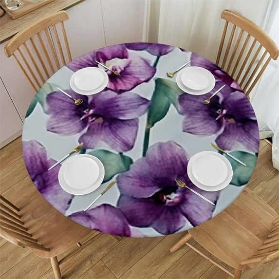 HAOXIT Watercolor Flower Decor Tablecloth, Family Plants with Blooms a Romantic Floral Decor of Art, Round Table Cover for Dining Room Kitchen 42-46