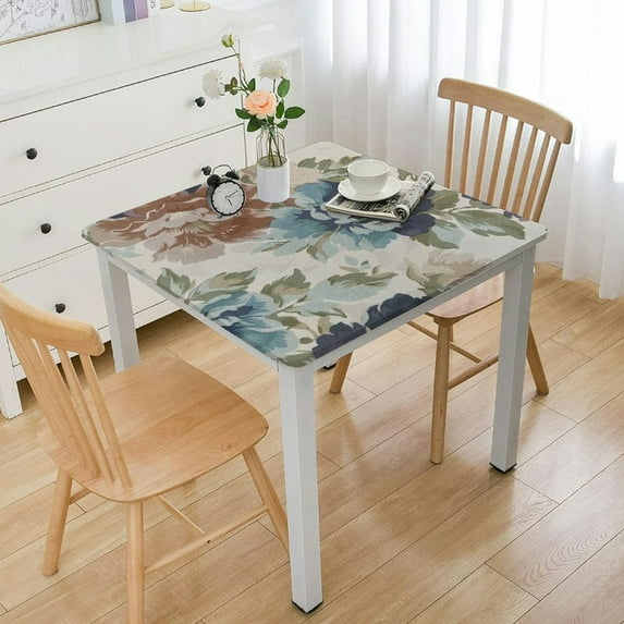 HAOXIT Watercolor Flower Tablecloth,Blue Floral Washable Table Cloth for Rectangle Tables,Waterproof Wrinkle Resistant Table Cover for Kitchen Dining Room Use Spring/Summer white