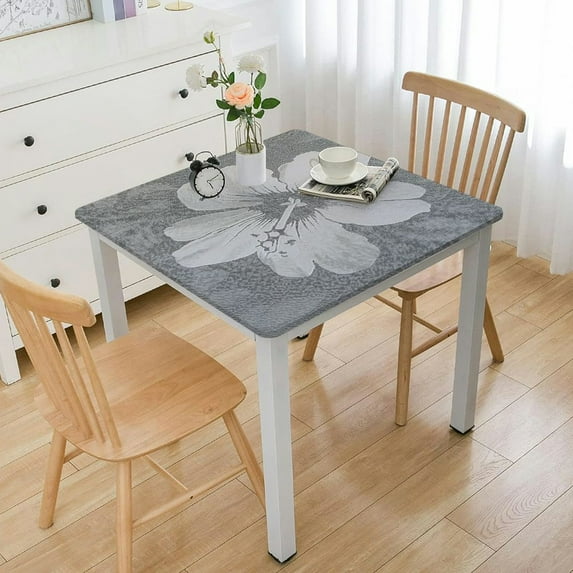 HAOXIT Waterproof Oilcloth Wipeable PVC Padded Spillproof Autumn Camper Card Table s Small Square for Coffee Table Gray White Flowers 46*46
