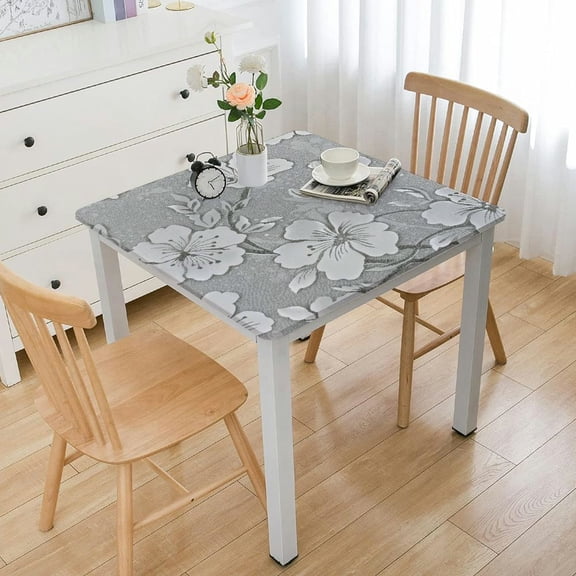 HAOXIT Waterproof Oilcloth Wipeable Padded Spillproof Card Table s Small Square for Coffee Table Gray White Flowers white