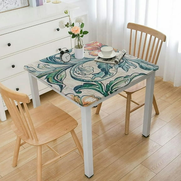 HAOXIT  Waterproof Tablecloth Rectangle Rustic Burlap Tablecloth Spring Floral Linen Table Cover Farmhouse Decoration Rectangle/Oblong for Holiday, Dinner, Indoor and Outdoor Use, Blue 40*40