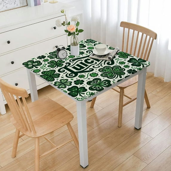 HAOXIT Waterproof Tablecloth St Patricks Day Table Cloth, Washable Decorative Table Cover for Outdoor Picnic Kitchen Dining Rectangle Tablecloths Rustic Lucky Green Burlap White