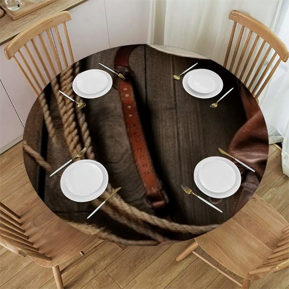 HAOXIT Western Tablecloth, Americana Rodeo Fashion White Original and on a Barn, Round Table Cover for Dining Room Kitchen Decor
