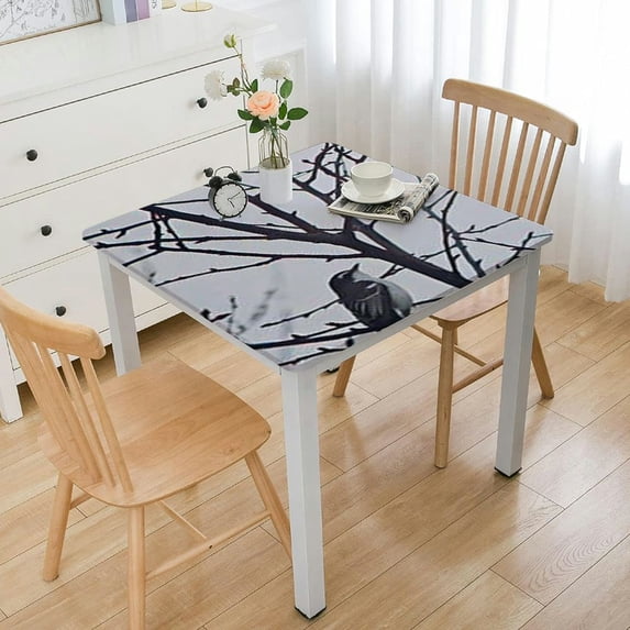 HAOXIT White Black Table Cloth for Dining Room Tree Branch Print Water Resistance Square Decorative Fabric Table Cover for Kitchen Outdoor and Indoor Reusable Parties 52*52