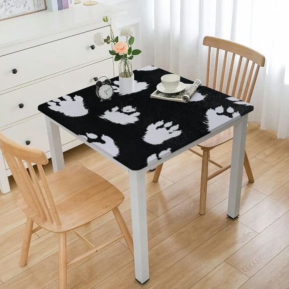 HAOXIT White Footprints Square Tablecloths Elastic Edged Cat Dog Animal Animal Paw Black Tablecloths Washable Reusable Tablecloths for Kitchen Picnic Party 36*36