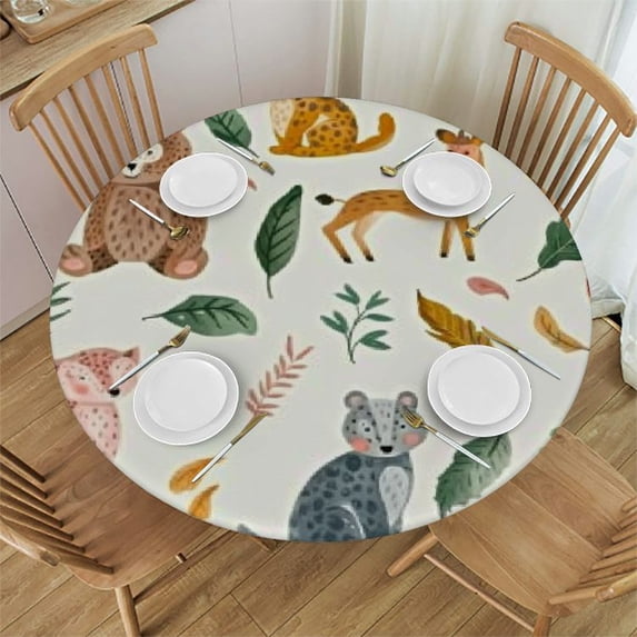 HAOXIT Wild Animal Paradise Table Cloth Round Tablecloth for Dining Room, Party, Banquet 42-46