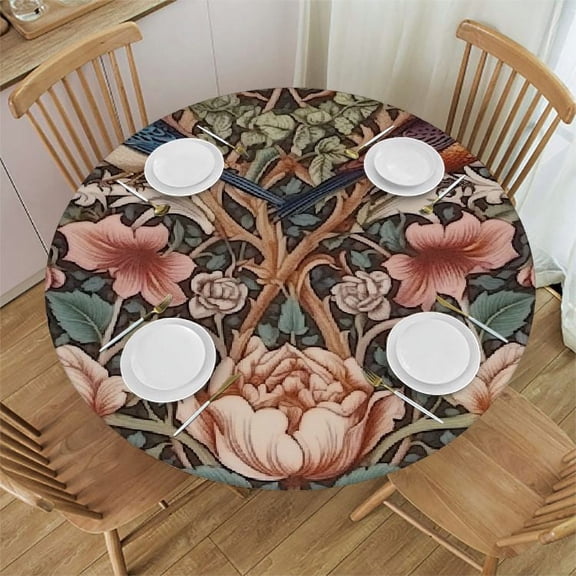 HAOXIT William Morris Round Tablecloth, William Morris Original Design Rustic Farmhouse Minimal Ethnic Print Table Cover for Holiday Home Picnic Party Dining Room Kitchen Decor