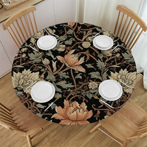 HAOXIT William Morris Tablecloth, Boho Rustic Ethnic Flower Original Design Print Round Table Cloth for Home Party Dining Room Kitchen Decor