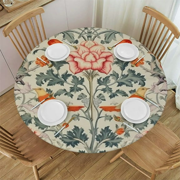 HAOXIT William Morris Tablecloth, Original Design Retro Bird Floral Print Table Cover for Home Picnic Party Dining Room Kitchen Decor