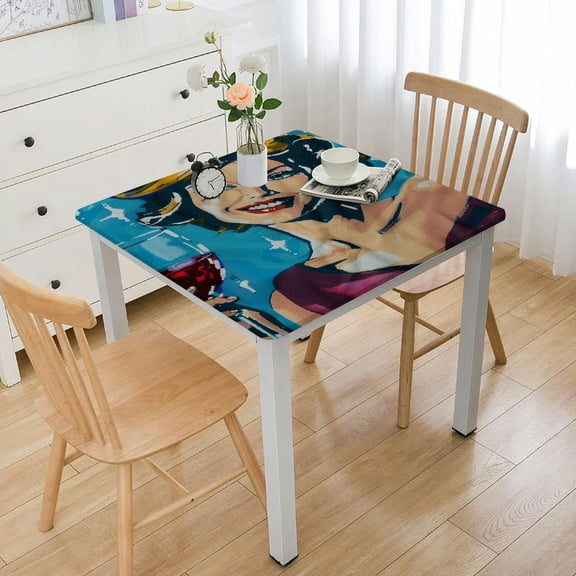 HAOXIT Wine Tablecloth, It's Wine O'Clock Woman Drinking Portrait Retro Design, Rectangular Table Cover for Dining Room Kitchen Decor 48''x48''