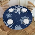 thumbnail image 1 of HAOXIT Winter Snowflakes Blue Tablecloth with Elastic Edge, Round Table Cloth Christmas Washable Reusable Table Cover for Kitchen Dining Party Picnic 31-35, 1 of 8