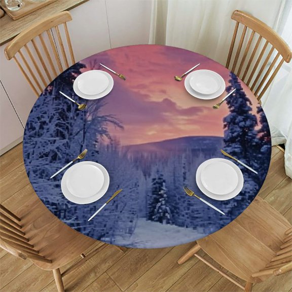 HAOXIT Winter Tablecloth, River in a Wintry Landscape Finnish at Sunrise Arctic Nordic Country, Dining Room Kitchen Round Table Cover