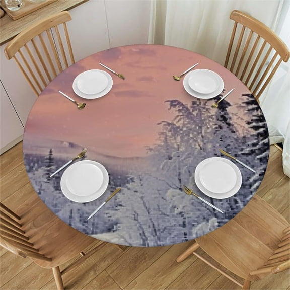 HAOXIT Winter Tablecloth, River in a Wintry Landscape Finnish at Sunrise Arctic Nordic Country, Round Table Cover for Dining Room Kitchen Decor