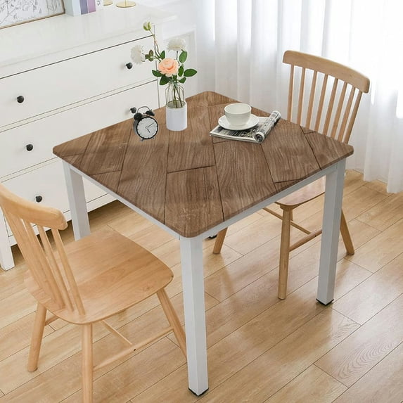 HAOXIT Wood Pattern Elastic Edged Table Cover,Art Painting Fitted Square Tablecloth Waterproof Table Clothes for Dining Room Kitchen Picnic Banquet Patio Party Decor 44''x44''