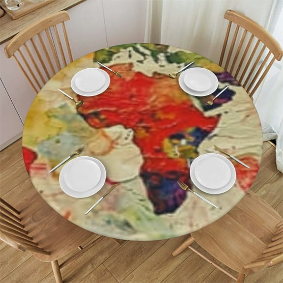 HAOXIT  World Map Decorative Tablecloth, Vintage World Map Kitchen Table Cover Round Tablecloths Dining Table Cloth Buffet Parties Patio and Camping 46-50