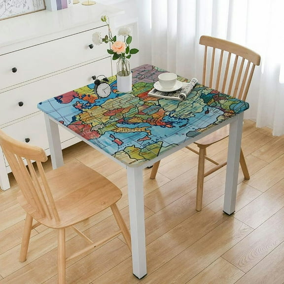 HAOXIT World Map Rectangle Global Political Map Table Cloth Dining Table Cover for Home Kitchen Restaurant Party Buffet Picnic 36*36
