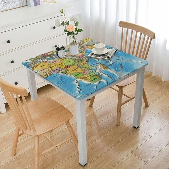 HAOXIT World Map Table Cloth Earth World Map with Countries Oceans Lakes Wrinkle Free Table Cover for Home Restaurant Picnic Indoor Outdoor Dining 40*40