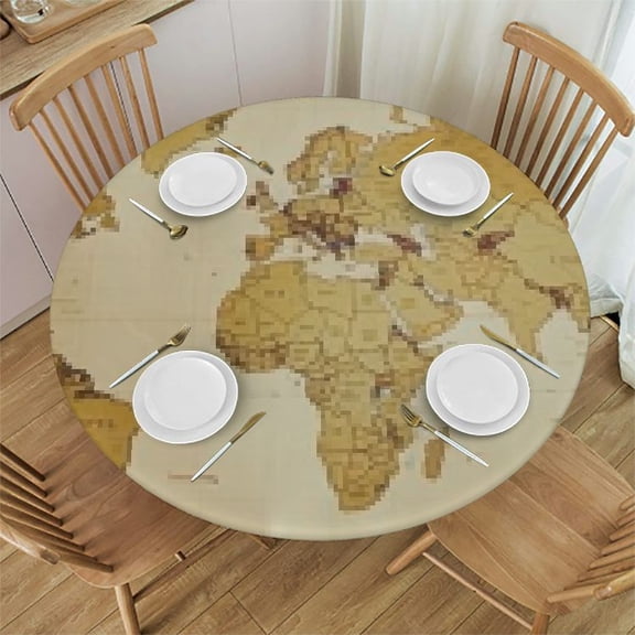 HAOXIT World Map Tablecloth, Vintage Compass Grungy Display, Round Table Cover for Dining Room Kitchen Decor