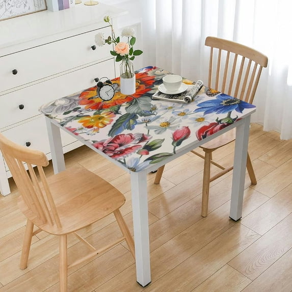 HAOXIT Yellow Floral Square Tablecloth Fall Table Cloth Modern Farmhouse Polyester Cover Outdoor Decorative Indoor Kitchen Dining Party 46*46