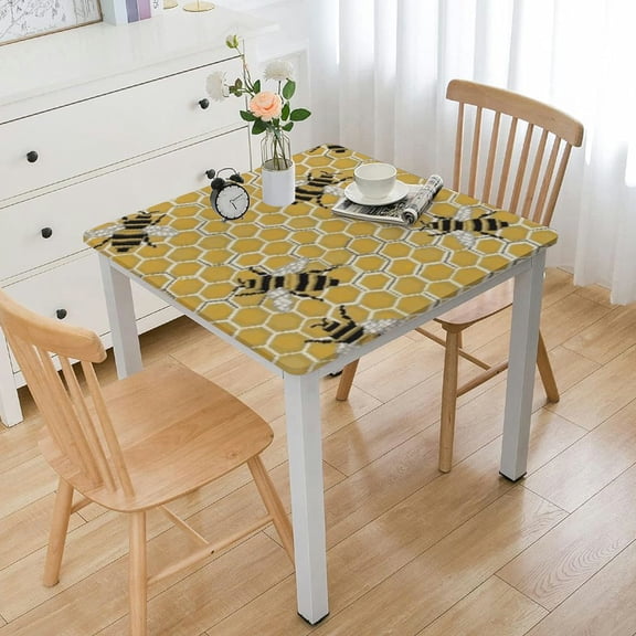 HAOXIT Yellow Tablecloth Square, Spring Summer Themed Tablecloth Washable Table Cover for Party Picnic Dinner Decor 36*36
