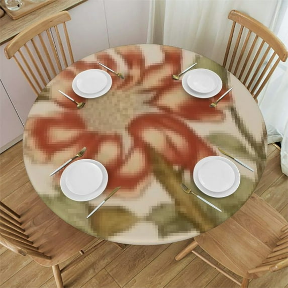 HAOXIT Yellow Tablecloth for Round Tables, Velvet Wrinkle Free Floral Pattern Tablecloths,Decorative Table Cover Cloth for Kitchen Dining Room 31-35