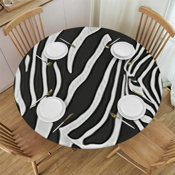 HAOXIT Zebra Couple Animal Skin Black White Stripes Round Dinner Tablecloth,Washable Spill Proof Table Cloth, Table Cover for Kitchen Dining Room Party,Desk Clothes for Indoor &amp; Outdoor 31-35