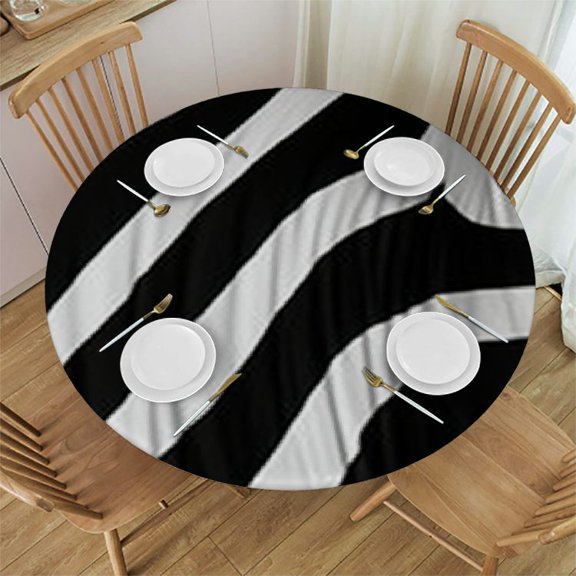 HAOXIT Zebra Stripe Round Tablecloth Black and White Stripes Animal Skin Abstract Pattern Fitted Table Cover Washable Tablecloths for Kitchen Dining Party  46-50
