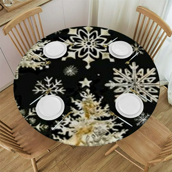 HAOXIT and Round Tablecloth Gold and Black Table Cloth Polyester Tablecloth Table Cover for Kitchen Outdoor Party Picnic 31-35