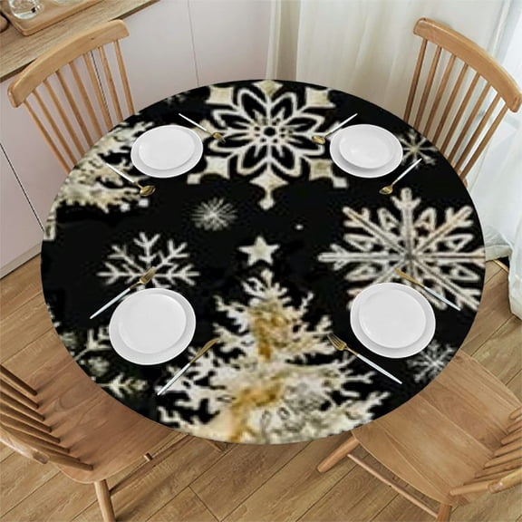 HAOXIT and Round Tablecloth Gold and Black Table Cloth Polyester Tablecloth Table Cover for Kitchen Outdoor Party Picnic 42-46