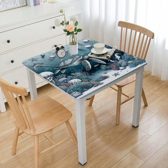 HAOXIT square with Elastic Edge, Fitted Table Cloth Waterproof Wipeable Table Cover for Dining Kitchen Party Patio Tables 48''x48''