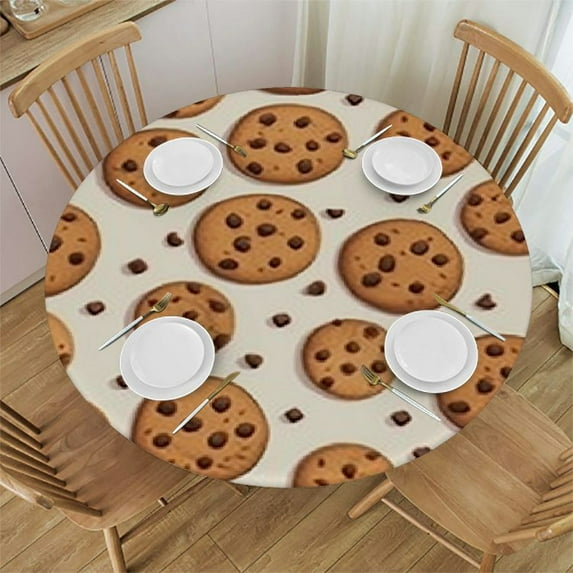 HAOXIT with Chocolate Chips Round Table Cloth , Washable Tablecloth Water Resistance Table Cover for Dining Banquet Decoration 31-35