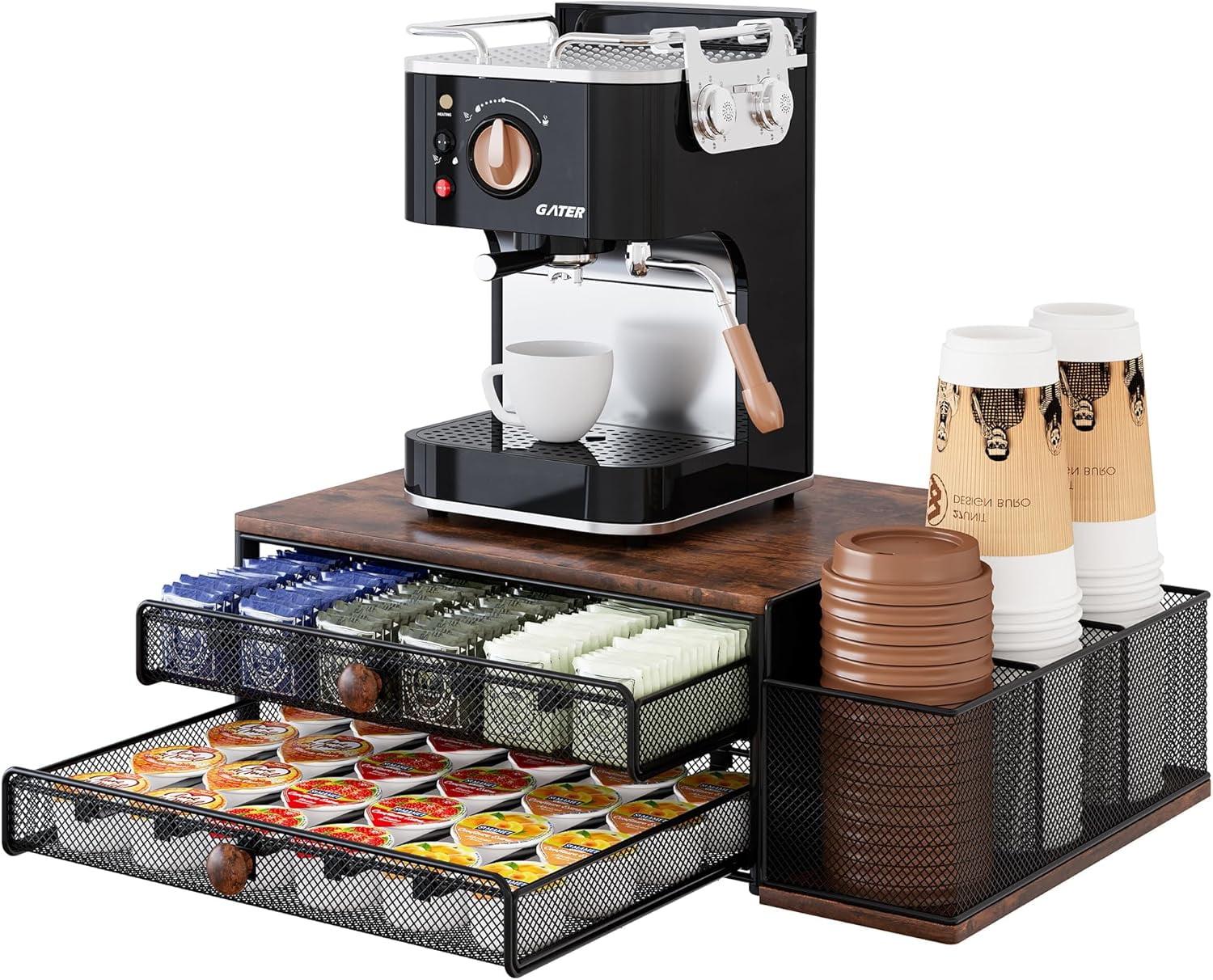 IZLIF 2-Tier Coffee Pod Organizer – Holds 60 Pods, Adjustable Dividers, With Magnetic Cup/Lid Holder