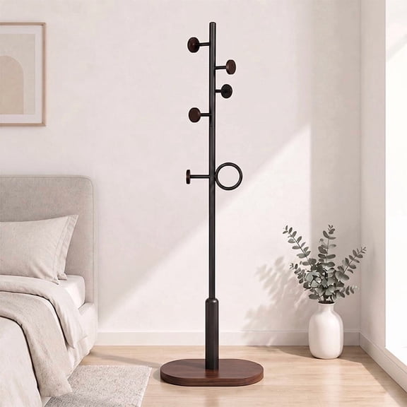 HAOYIWEI Freestanding Coat Rack Solid Wooden Base Coat Tree (Black)