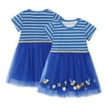 thumbnail image 1 of HAOYNU Kids Toddler Short Sleeve Dresses for Girls,Baby Spring Fall Stripe Dresses Princess Dress Mid Length Cute Princess Dress Dresses Mesh Skirt for 2-7Years, 1 of 8