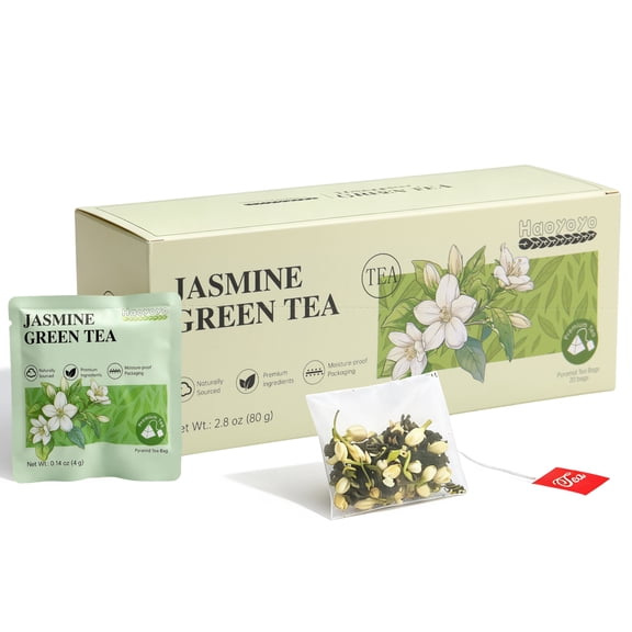 HAOYOYO Jasmine Green Tea Bags – Floral Scented Green Tea, 20 Count