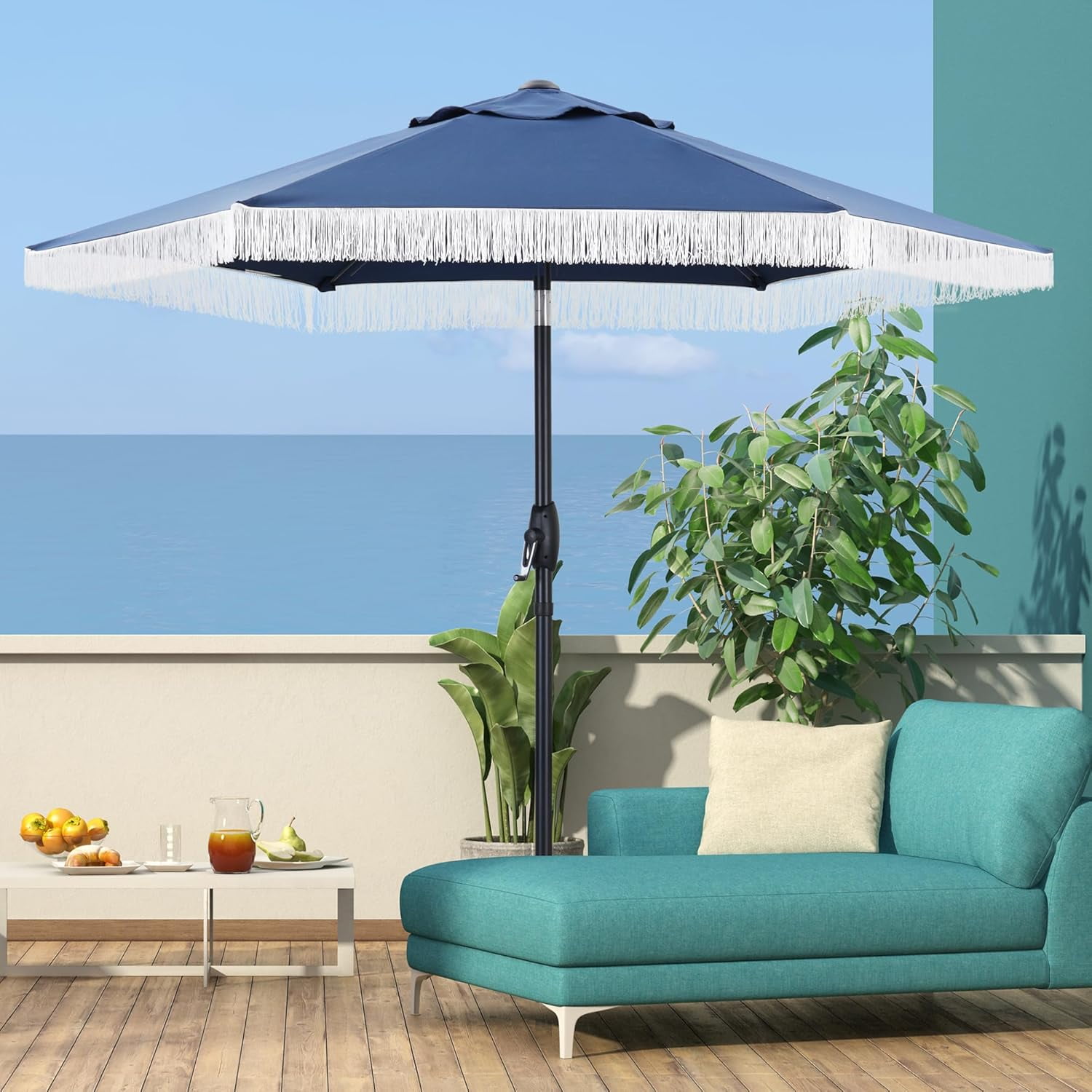 HAOYUAN 7.5FT Tassel Patio Umbrella Outdoor Table Umbrella,Market ...