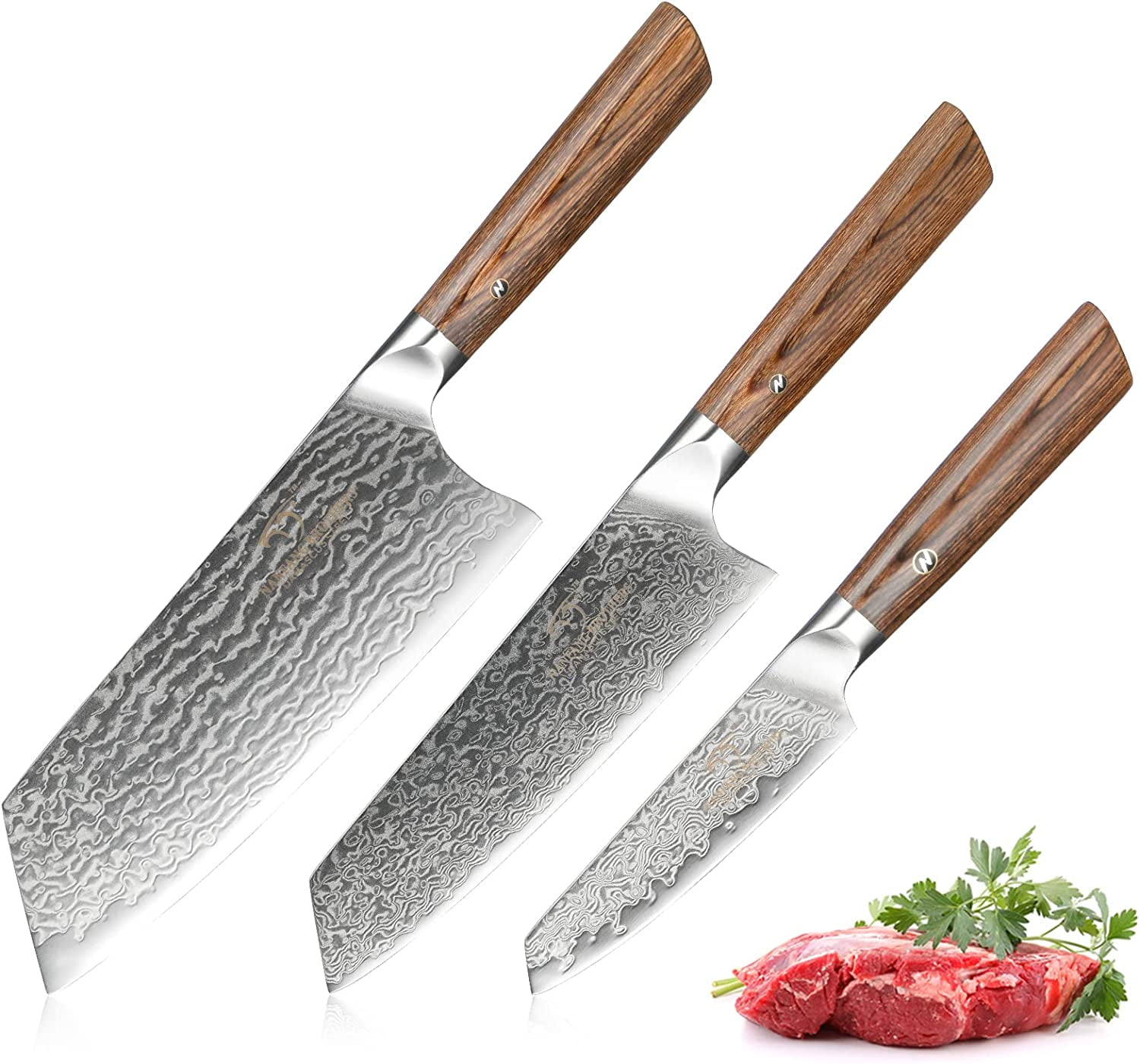 HAOYUE Damascus Kitchen Knife Set, 3 Pieces Japanese Style Kitchen ...
