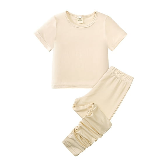HAOYUNL 12M-7Y Toddler Kids Short Sleeve T-Shirt + Elastic High Spring Leggings Cute Two-Piece Summer Outfit