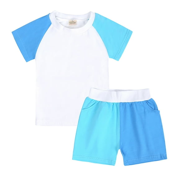 HAOYUNL 3M-13Y Baby Kids' Summer Cotton Outfit Toddler Youth Solid Color Short Sleeved Set for Children