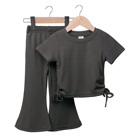 HAOYUNL Baby Girls Summer Set 12M-10Y Kids Thin Casual Set Toddler Solid Color Flared Pants and Top in Korean Style
