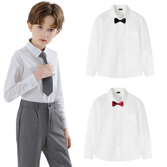 HAOYUNL Boys Collared Dress Shirt with Matching Tie for Kids Toddler Teen Dress Shirt Casual Long Sleeve Button down Solid Shirt Formal Uniform for 3-16Year