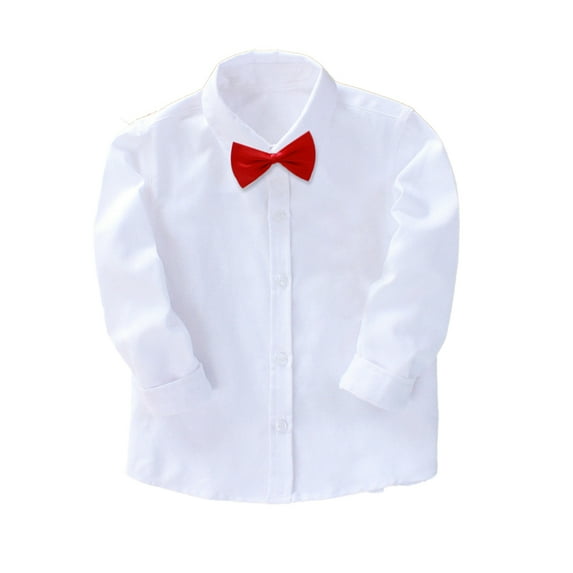 HAOYUNL Boys' Dress Shirt for Kids Toddler Teen 2-14 Year Long Sleeve Solid Button-Down Shirt Little Big Spring Fall Casual Dress Shirt with Tie