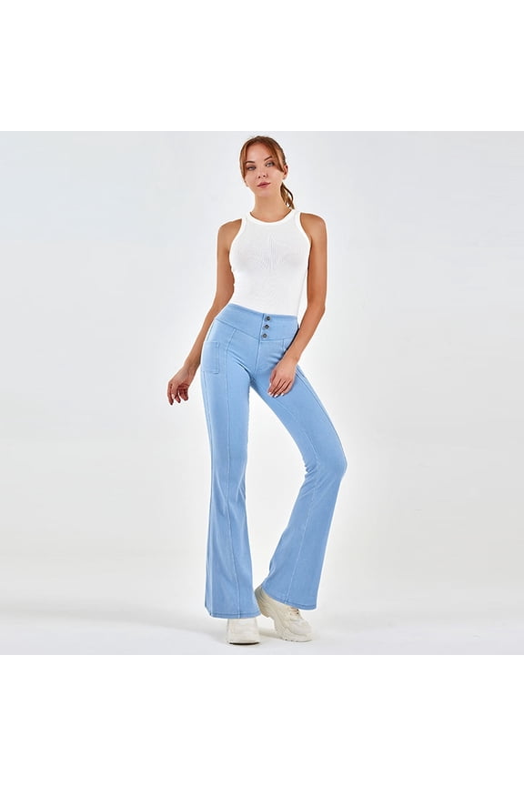 Flare Jeans Pants for Women High Waisted Denim Pants Stretchy Crossover Bell Bottom Jeans Flare Leggings Casual Yoga Pants with Pockets S-XXL