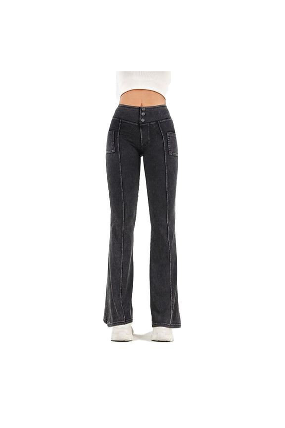 Flare Jeans Pants for Women High Waisted Denim Pants Stretchy Crossover Bell Bottom Jeans Flare Leggings Casual Yoga Pants with Pockets S-XXL