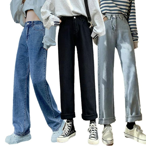 HAOYUNL Jeans Pants Wide Leg Pants Woman High Waist Baggy Jeans for Women Stretchy Denim Pants S-XXL